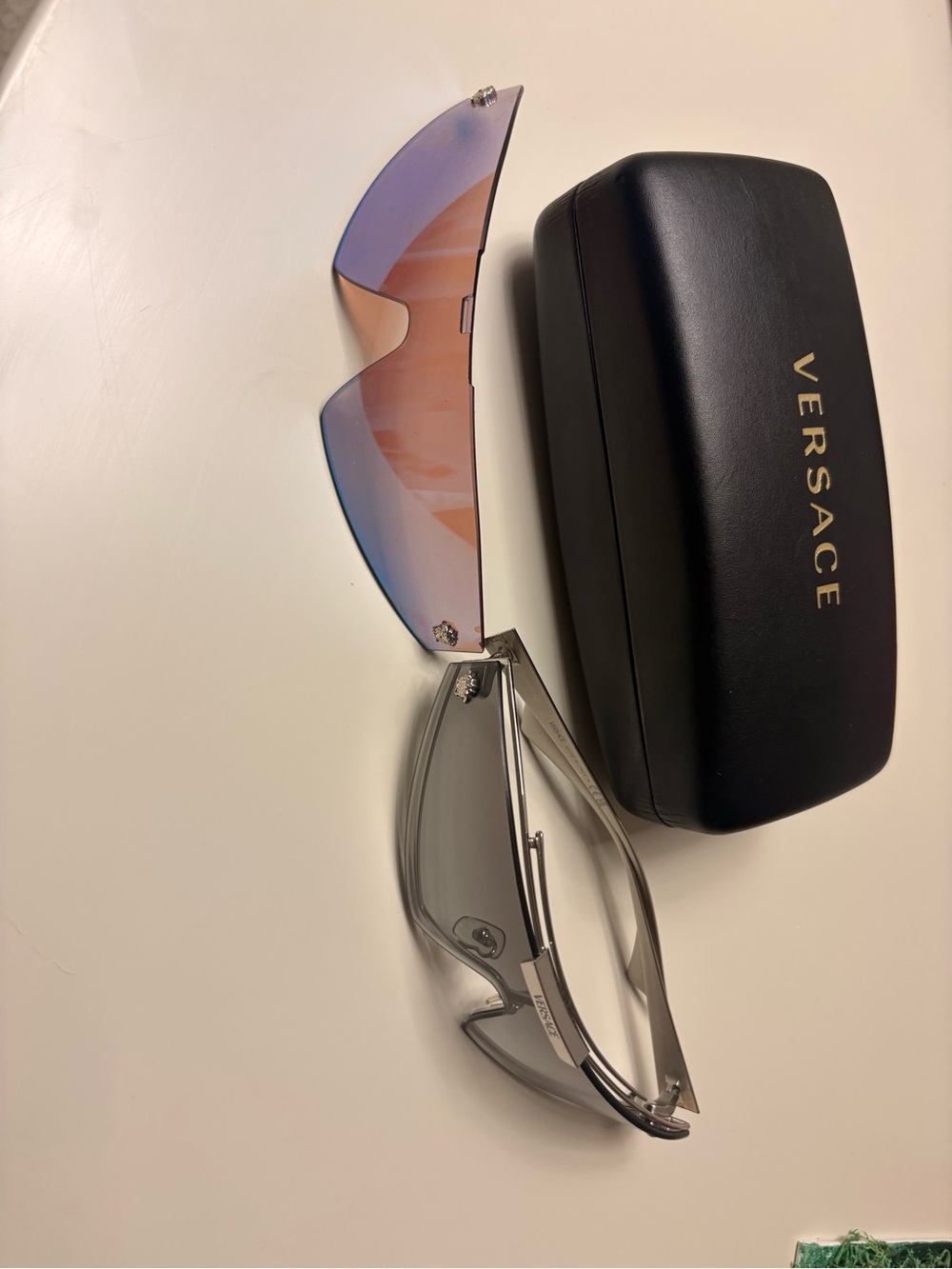 Versace Men’s Frameless Shield Sunglasses - Pink to Blue Gradient Lens